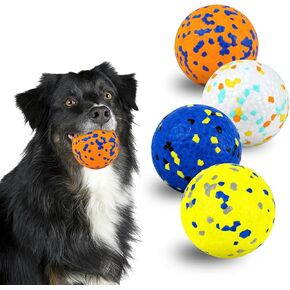 4 Pack Dog Balls, Indestructible Dog Tennis Ball Toys for Aggressive Chewers, Durable Teething Chew Toys Water Toy Fetch Balls for Large Medium Small Dogs and Puppies