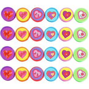 24 Pcs Love Pattern Random Styles Round Colorful Plastic Rubber Stamp for Scrapbooking and Wedding Invitation Cards (24)
