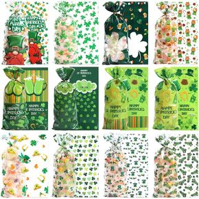 YimeBand 150 Pcs St. Patrick's Day Cellophane Treat Candy Bags Irish Lucky Goodie Bags for Kids Shamrock Cellophane Candy Bags with Twist Ties for St. Saint Patrick Day Party Favor Supplies