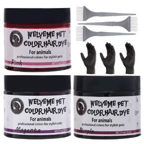 Pet Hair Color - Permanent, Non-Toxic Dog Hair Dye - 3 Cans (5.07 oz each) with 3 Brushes and Gloves (Pink Magenta Purple)