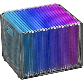 Hanging File Organizer, File Box Organizer with Handle, Metal Mesh Hanging File Folder Box, Letter Size Filing Crate Bin Holder for Home Office Desk(2 Pack)