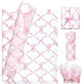 Liapawpaw Pink Bow Tissue Paper ، Please Girly Gift Fling Paper Paper for Highs Facs Packaging ، Matte Gift Wrap Trisse لعطلة عيد ميلاد عيد الميلاد الحرف الفنية ، 30 ورقة.