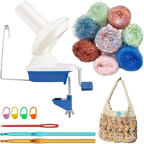 Manual Weaving Ball Winder for Bundles Wool Yarn Cake Making, Come with 10oz Assorted Novelty Yarn Skeins, Handy Spinner for Crochet Knitting Lovers Mix Fantastic Fiber Thread
