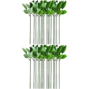 Milisten Wedding Stuff Wedding Stuff 40 Pcs Floral Wire Stem with Leaves, Artificial Rose Flower Stem DIY Craft Bouquet Making Floral Arrangement Tools Artificial Wreath Green Garland