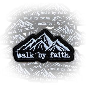 Walk by Faith Mountain Iron On Embroidery Patches for Backpacks Hats Jeans Bags, Size 3" Sewing Patches, Bible Appliques for Clothes, Inspiring Faith Embroidery Patches, Gift for Christian