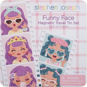 Stephen Joseph, Funny Faces 50 pc Magnetic Travel Play Set – Fun Game for Families, Ideal for Ages 3+ – Travel Game for Kids with Travel Tin, Girl