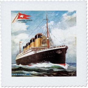 3dRose qs_149236_5 Vintage White Star Line S.S. Titanic Quilt Square, 14 by 14-Inch
