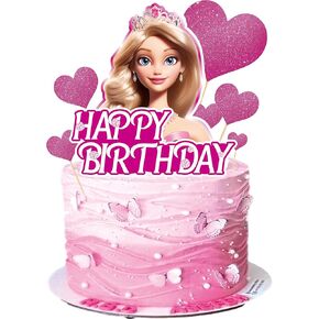 Girl Cake Topper Set, Princess Cake Decoration Glitter Happy Birthday Cake Toppers Heart Party Supplies Favor Decorations