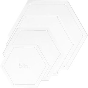 HARFINGTON Hexagon Quilting Template Set, 5 Inch 6 Inch 7 Inch 8 Inch Acrylic Template for Quilting with Reserved Seam Margin, Clear Templates for DIY Quilting Sewing Crafts