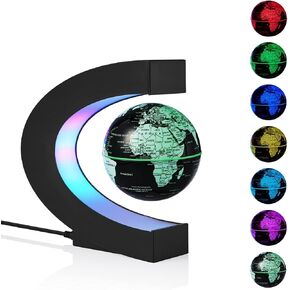 Magnetic Levitation Floating Globe with LED Lights, Levitating Globe Lamp Auto-Rotating Cool Gifts, Anti Gravity LED Light Lamp， Office Home /Display Frame Stand Family, Birthday Gifts for Boys, Fathers, Children, Anniversary and Christmas Gifts /Silver b