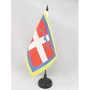 Piedmont Table Flag 5'' x 8'' - Italy - Italian region of Piemonte Desk Flag 21 x 14 cm - Black plastic stick and base - AZ FLAG