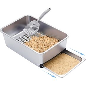 8" Pull-Out Sifting Cat Litter Box, Anti-Splash & Odor Control