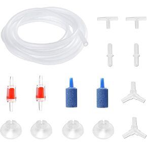 Aquarium Air Pump Accessories Kit with 80 Inch Standard Clear Airline Tubing, Air Stones, Check Valves, Suction Cups and Connectors for Fish Tank