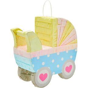 BLUE PANDA Small Baby Carriage Gender Reveal Pinata, Pastel Baby Shower Decorations (11.5 x 12.25 x 5 In)