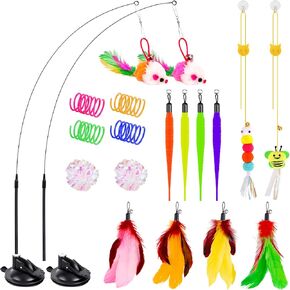 Cat Toys, Interactive Cat Toy Set for Indoor Cats with Suction Cup, Cat Feather Toy, Self-Holding Suction, Door Hanging Cat String Toy for Bored Indoor Kitten Adult Cats - Style 1