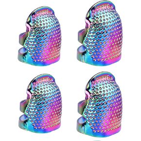Harsgs 4 Pieces Sewing Thimble, Metal Thimble for Sewing Finger Protector, Adjustable Thimble Size S&M, Dazzle