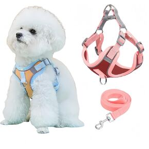 Cats and Small Dogs Harness and Leash for Walking - Escape Proof Soft Adjustable Vest, Breathable with Reflective Strips for Easy Control（Red Pink）