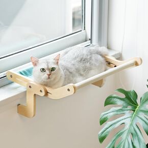 MEWOOFUN CAT WINDOW BERCH ROUNGE MOUNT HAMMOCK WINDOW SET SET FER للقطط الداخلية لا حفر لا كوب شفط (أزرق/رمادي)