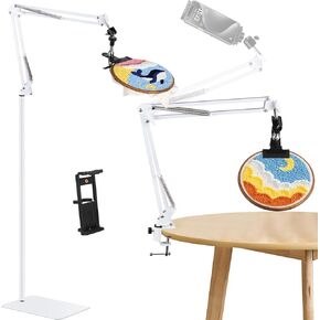 White Adjustable Embroidery Hoops Stand for Hand Work,3-in-1 Hoop/Tablet/Phone Holder Floor Stand,Embroidery Desktop Stand，Lap Cross Stitch Frame with 360° Rotation,Hand Embroidery Stand