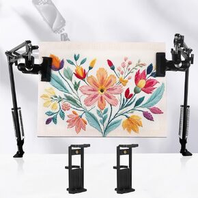 2Pcs Black Adjustable Embroidery Hoops Stand for Hand Work,3-in-1 Hoop/Tablet/Phone Holder Desk Stand,Cross Stitch Frame with 360° Rotation,Needlework Frame