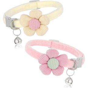 Kitty Collars for Girl Cats, Cotton Soft Floral Collar with Bell, Breakable Collar for Kitty