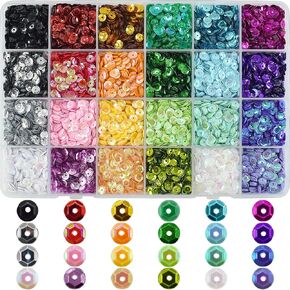 6mm Loose Cup Sequins, 24 Colors Bulk Rainbow Round Sequin Iridescent Embroidery Sequins for DIY Craft Sewing Nail Festival Costume Decoration, 21600pcs