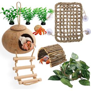 Hermit Crab Hammock, Reptile Lizard Lounger Natural Habitat Decoration Tank Accessories Jungle Climbing Vines Flexible Leaves Climbing Decoration Gecko Chameleon Snake Bearded Dragon