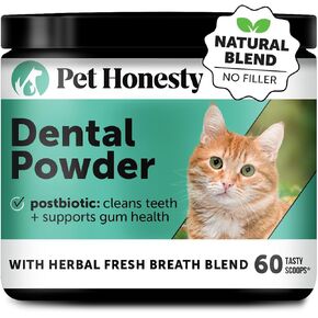 Pet Honesty Cat Breath Freshener Dental Powder for Teeth Cleaning Plaque Off, Dental Care for Cats, Tartar Remover for Teeth with Natural Herbal Blend (30 Day Supply)