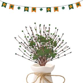 16 بوصة سانت باتريك يختار ، غرين البرسيم بيري ينبع فروع ، شامروك لزخارف عيد القديسباتريك ، 6 عبوات in Kuwait