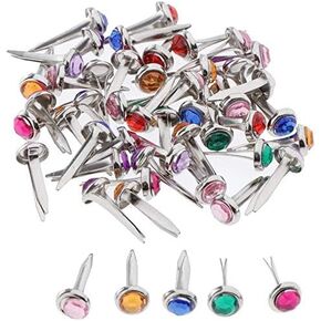 100pcs Mini Brads Metal Brad Fasteners Split Pins Pastel for Scrapbooking Crafts DIY Paper - Small Rhinestone Head
