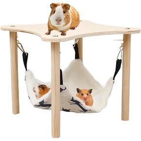 Guinea Pig Hideout Hammock with Wooden Stand, Guinea Pig Accessories for Cage, Small Animal Hammock Toys for Guinea Pigs Piggies Dwarf Rabbit Chinchilla Ferrets Rat Hamster