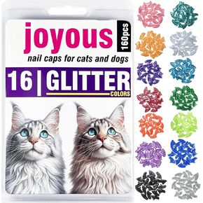 16x Glitter Colors / 160 pcs | Cat Nail Caps | Cat Claw Covers with Adhesives and Applicators (M)