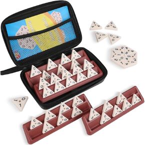 Triangle Domino Set Includes 4 Plastic Racks, a Portable Case, and 56 Domino Pieces. The Domino Tiles with Brass Spinners Form a Classical Board Game Suitable for Kids Ages 8 and Up
