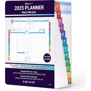 2025 Planner Refills - JAN - DEC 2025 Planner, Two Pages Per Day Daily ＆ Monthly Planner, 5.5" x 8.4", Ring-Bound Organizer, Daily Tracker & Schedule, Colorful Tabs
