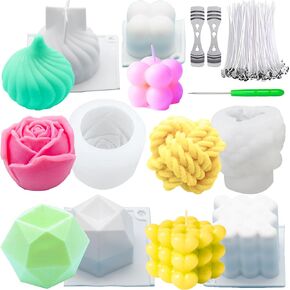 Silicone Candle Molds Big Set for Candle Making with Candle Wicks, 6Pcs 3D Resin Mold for Wax Candle Soap Silicone Mold DIY Scented Candle