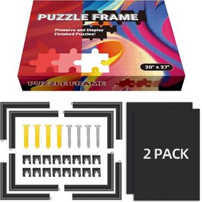 (2-Pack) Calvana 20x27 Black Puzzle Frame for Jigsaw Puzzles, 1000 Piece Puzzle Picture Frame Kit, Puzzle Display Framing Kit, Mounting & Hanging Accessories, No Glare Design, Easy Assembly