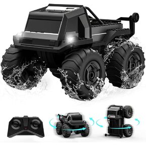 ACAMMZAR Amphibious Remote Control Car for Kids, 1:16 RC Trucks 4WD Offroad All Terrain,DIY Pick-up Toys Waterproof Monster Truck,60Mins+ Play Time,with Light, Stunt, 360° Spin,RC Cars for Boys Adults