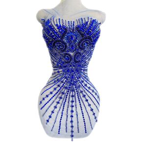 Handmade Rhinestone lace Large Bodice Applique Sewing Beads Stones Trim Patches for Dress Clothes Accessories 14.9X28.7inches (Silver)