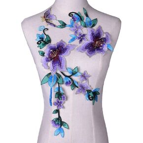 2pcs Purple Beautiful Flowers Embroidered Sewing Applique Patches (Style B)