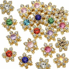 100 Pcs 13mm Flower Crystal Rhinestones, Flatback Rhinestones Glass Gems for Crafting, Gold Base Decorations for DIY Crafts Jewelry Making Clothing Accessories(07 Rose)