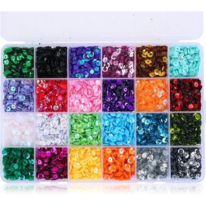 16000Pcs 5.5MM Loose Sequins, Bulk 24 Colors Rainbow Round Embroidery Sequins Cup Craft Spangles with Holes Iridescent Sequins with Storage Box for Sewing Craft Nails Decorations DIY Arts Crafts