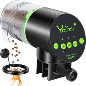 Ycozy Automatic Fish Feeder for Aquarium Plug-in Powered with Type-C Cable Fish Feeder Automatic Dispenser Vacation Fish Feeder Betta/Turtle Upgraded Moisture-Proof Container with Floating Ring