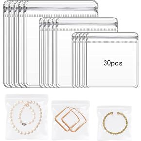 30pcs 5.85" x 5.85" Square Clear Jewelry Organizer Earring Ring Necklace Storage Bags Travel, Anti Tarnish Protect Jewelry (bags only)