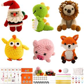 6Pcs Knitting Kit for Beginners with Upgraded Premium Custom Yarn & Step-by-Step Video Tutorials, Ideal Crochet Kits for Crochet Lovers & New Amigurumi Crochet Animal Kit for Adults Teenage Girls/Boys