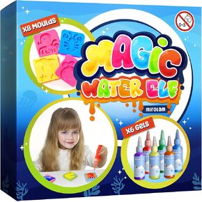 Magic Water Elf Toy Kit - Aqua Handmade Water Animal Set - 6 Colors （100ml 3.4US fl.oz） Magic Gel Aqua Art 8 Molds Squishy Maker - Party Favor Fairy Christmas DIY STEM Gifts for 3-8 Year Old Kids