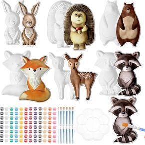 Realspring 12 Set Woodland DIY Painting Kit Ceramic to Paint Your Own Angel Statues Unpainted Plaster Figurines Brushes Acrylic Paints Crafts Kits Party Favor Gifts for Kids Adults