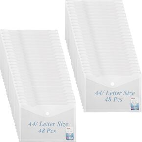 CYEAH 48 Pack Plastic Envelopes, A4 Size Clear Plastic Envelopes Reusable Envelopes, Waterproof File Folder with Snap Button, 13 X 9.4 Clear Envelopes for School and Office Supplies