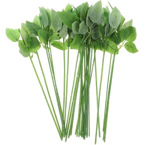 ULTNICE 60pcs Floral Wire Stem with Leaves Artificial Plastic Rose Flower Wire DIY Craft Bouquet Making Floral Arrangement Tools