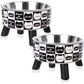 Cat Bowl, Raised Cat Bowls, Cat Food Bowl with Non Slip Rubber Base, Cat Water Bowl, Cat Bowls with Stand, Stainless Steel Cat Bowl, Pet Bowl, Cat Accessories (cat Pattern)