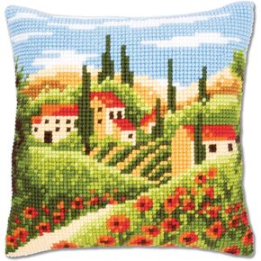 Vervaco Village Cross Stitch Cushion, Multi-Colour